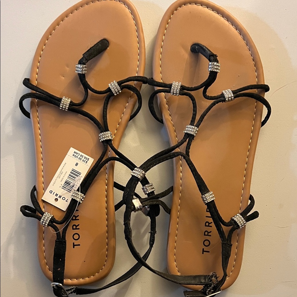Torrid sz8 wide Black and Tan Strappy Sandals